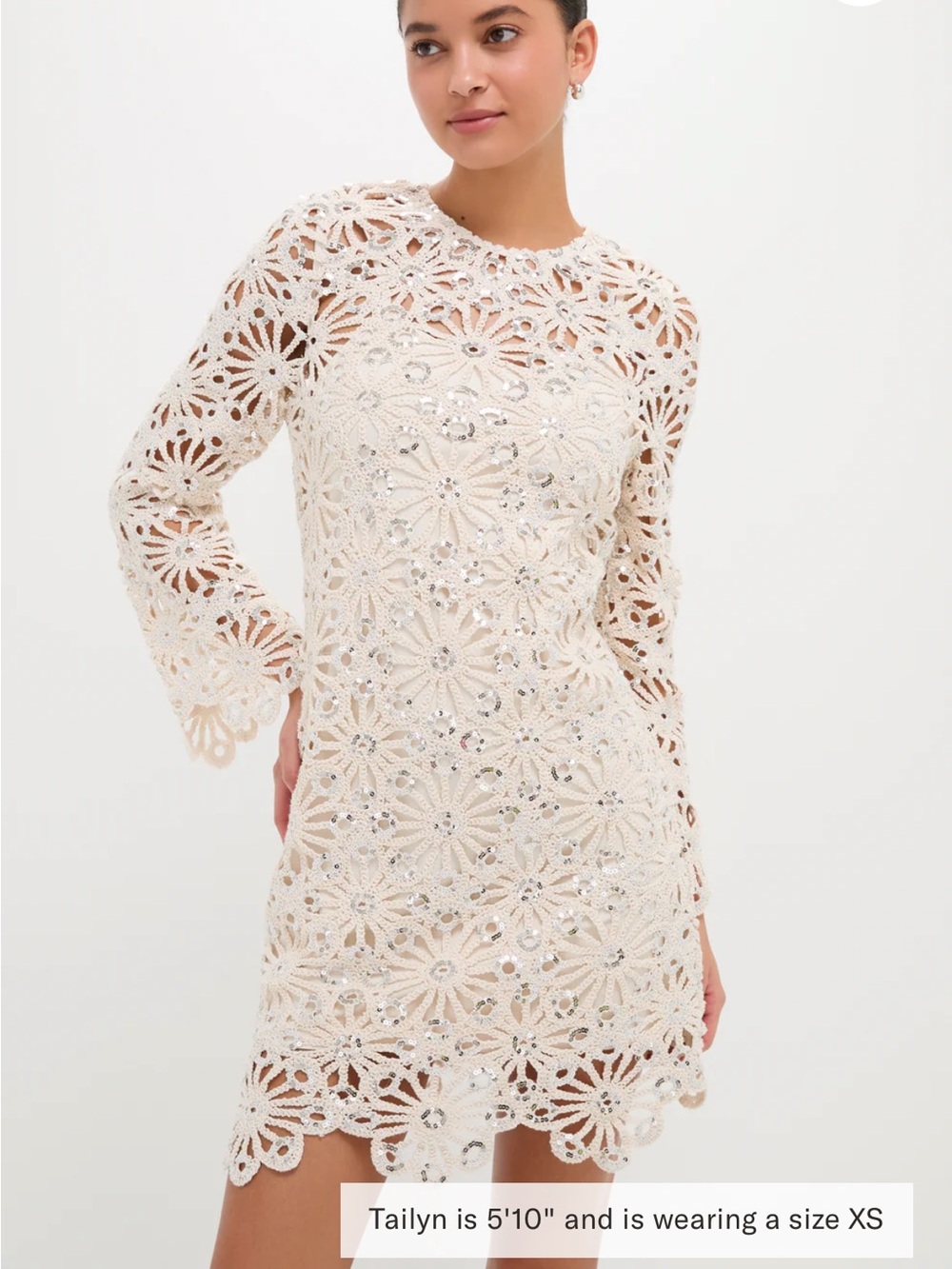 🆕 Tuckernuck HYACINTH HOUSE
Beige Sequined Crochet Carrie Mini Dress M